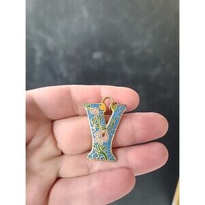 Cloisonne Floral Letter Y Shaped Pendant Vintage